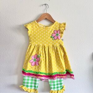 Rare Editions Yellow Polka Dot Dress with Flower Detail